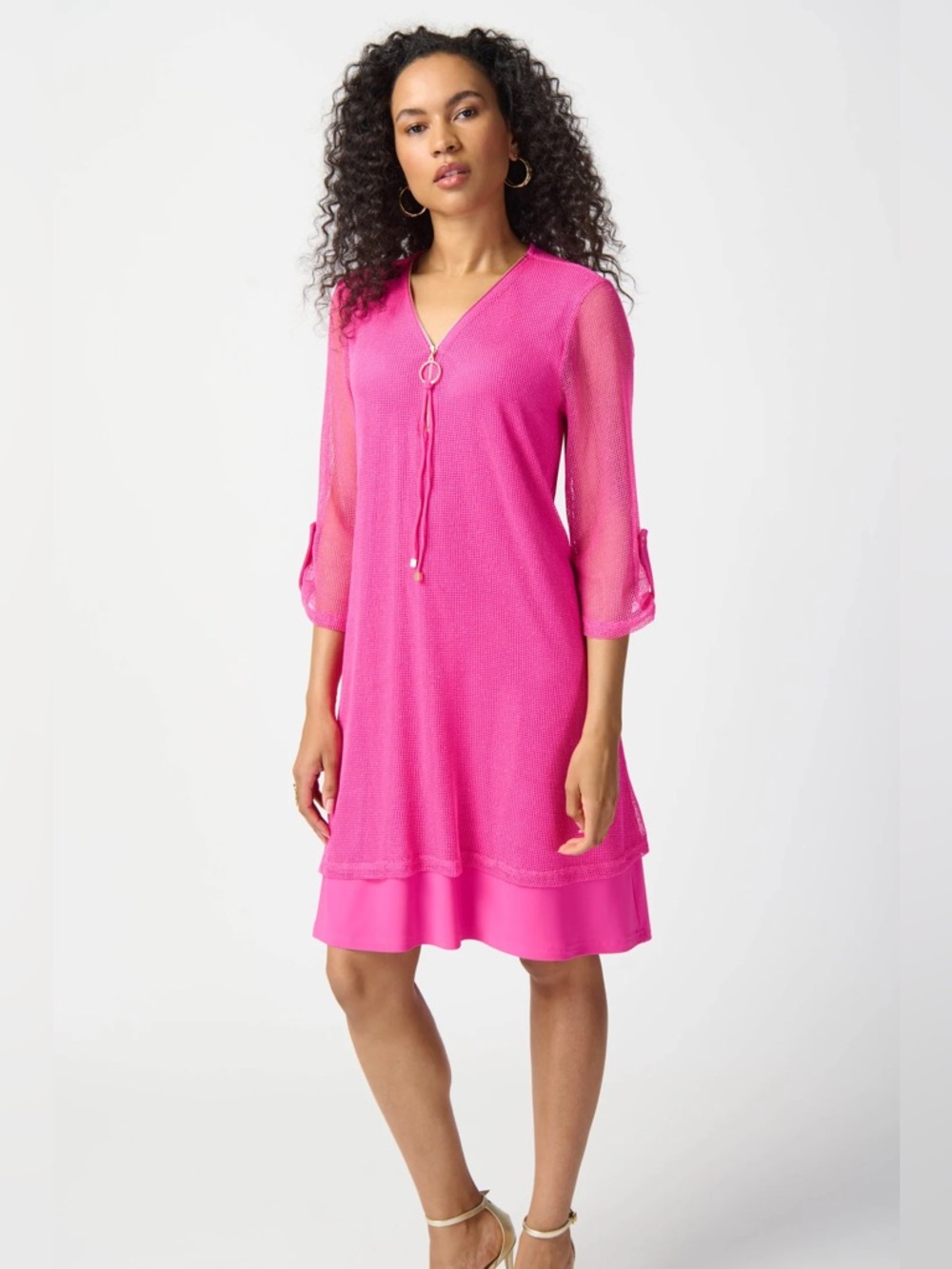 JOSEPH RIBKOFF - Bouclé Mesh Silky Knit Layered Boho Dress size 8 at Ted Baker